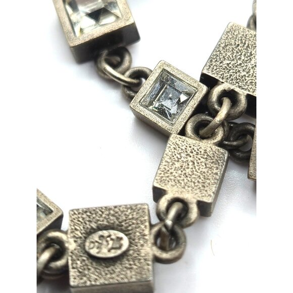 MYKA Signed Pewter Bracelet with Square Swarovski Crystals Toggle Clasp - Picture 3 of 8